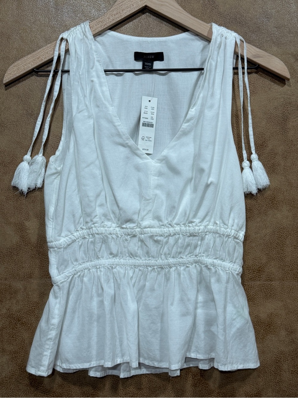 J.Crew White Tassel Tie Waist Peplum Tank Top NWT Size XXS